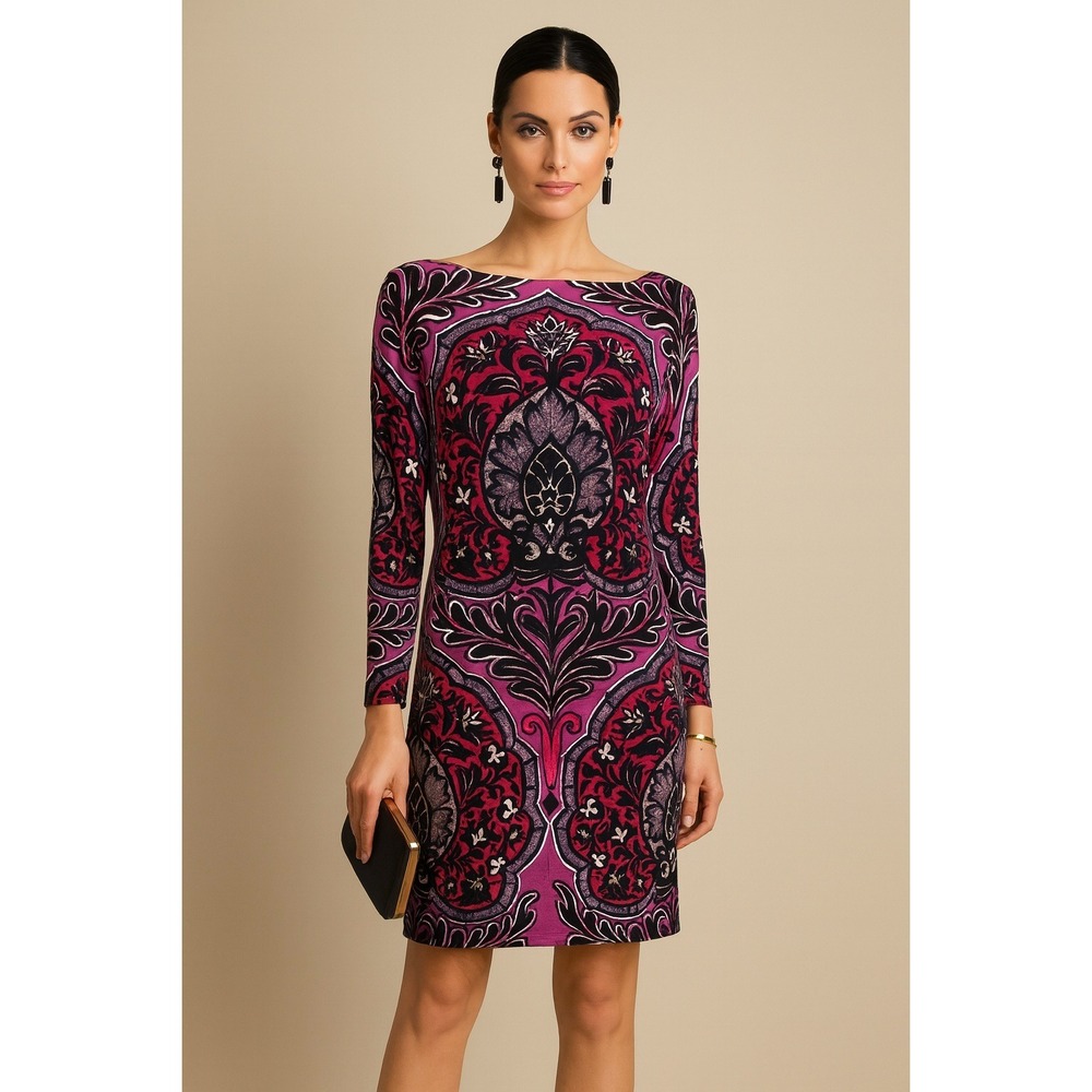 Patterned Purple Red Black Long Sleeve casual‎  Dress XL